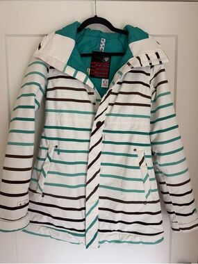 Burton Striped Teal & White Women's Snowboarding Jacket